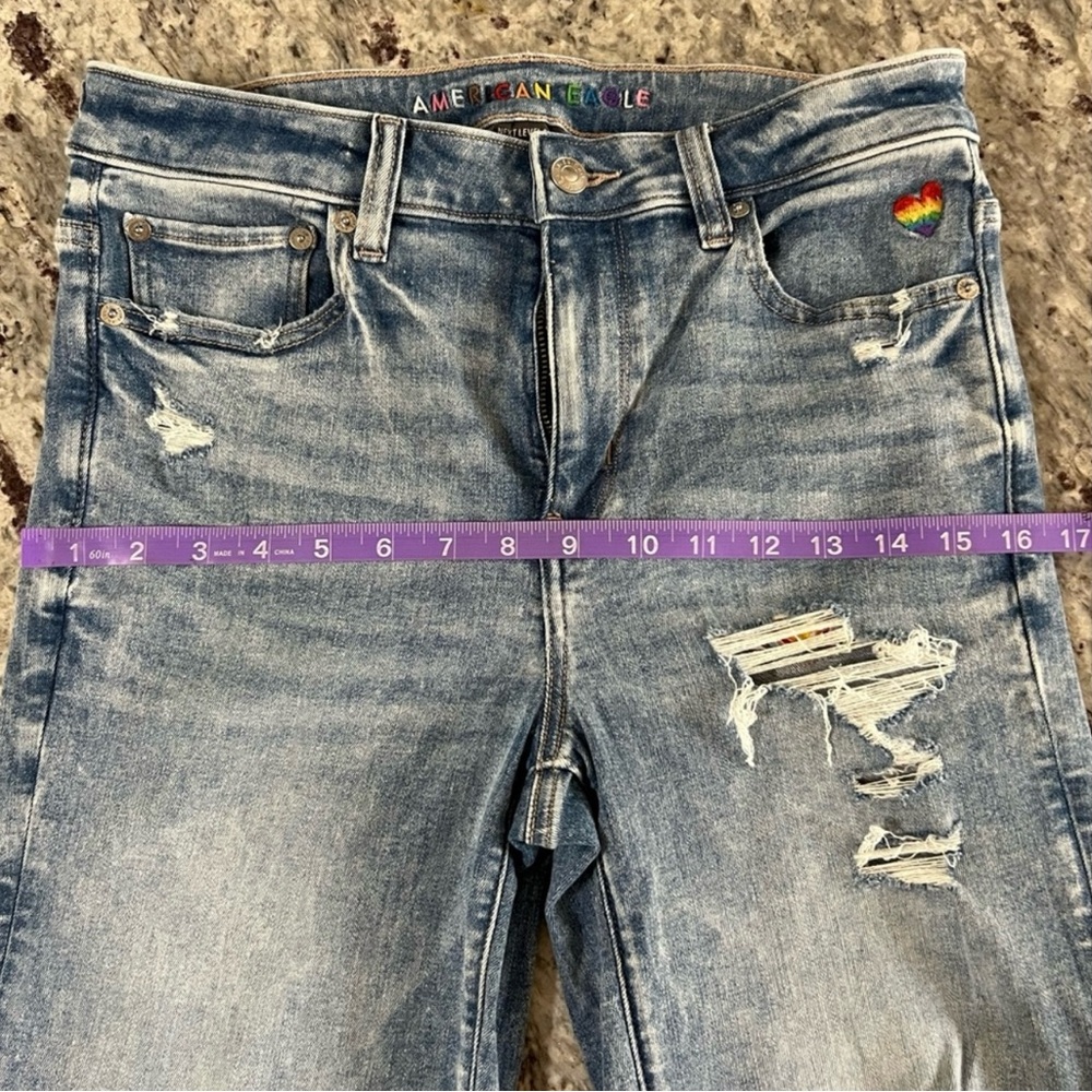 American Eagle high rise super stretch pride festival flare embroidered jeans - Picture 9 of 14